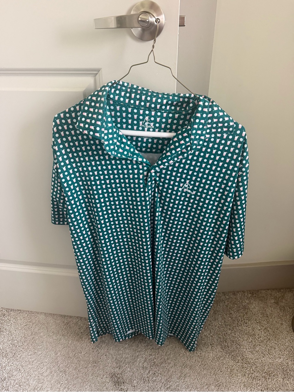 Rhoback Teal and White Patterned Polo